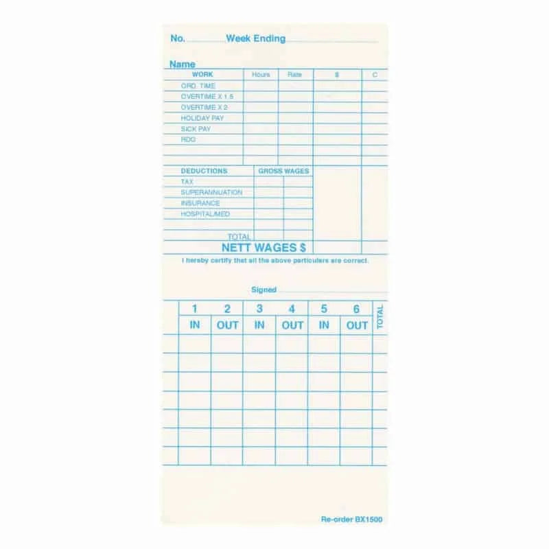 BX1500 Weekly Time Cards